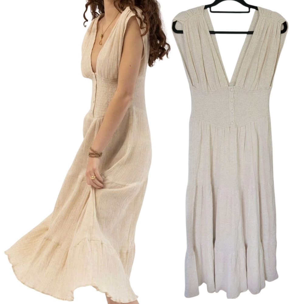 ASOS DESIGN Beige Smocked Maxi Dress | Size 4